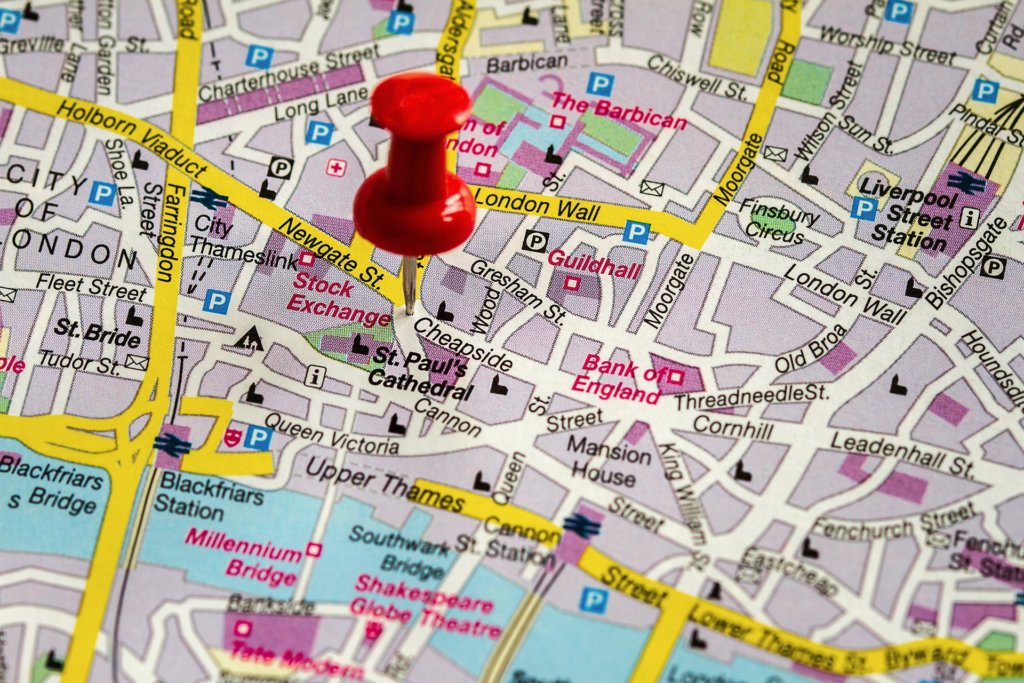 Map of London and a pin